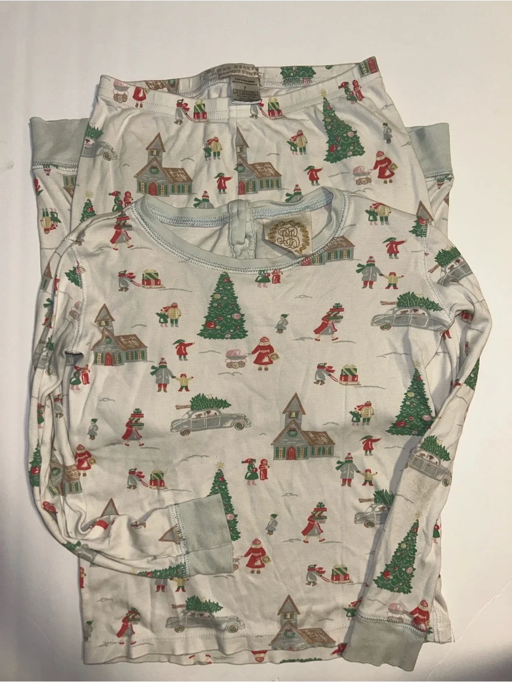 The Beaufort Bonnet Company Kids Holiday Village Pajama Set - White, Green, Red